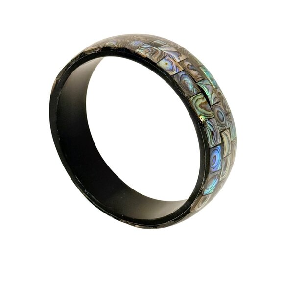 Gorgeous Abalone Shell Inlay Bangle Bracelet w/Box - Picture 4 of 5